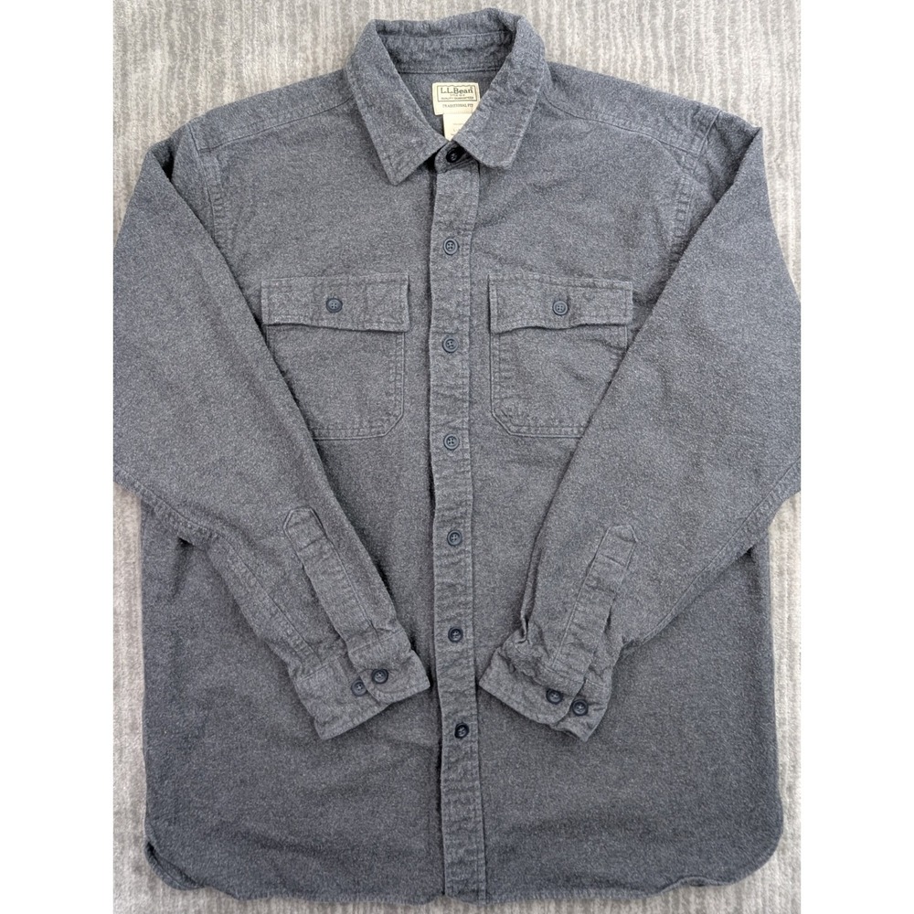 LL Bean Chamois Cloth Shirt Mens Large Gray Traditional Fit Button Down Cotton